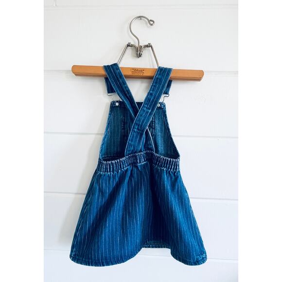 Girls' Vintage 90s OshKosh B'Gosh Denim Overall Striped Dress, Size 3 - Picture 2 of 3